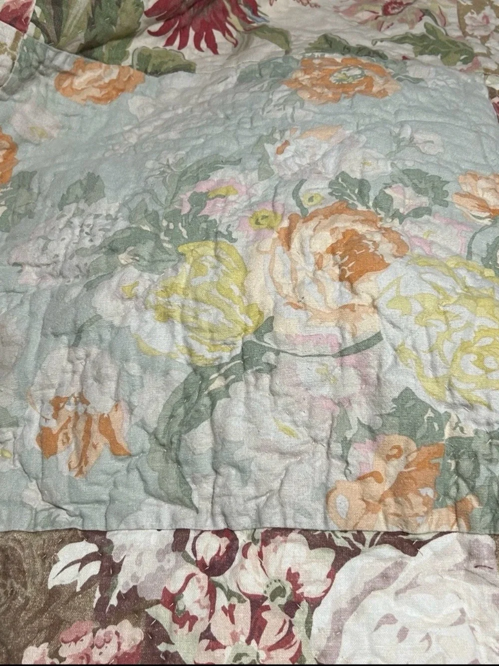 Pottery Barn Floral Patchwork Quilt in Pink, Green, Cream